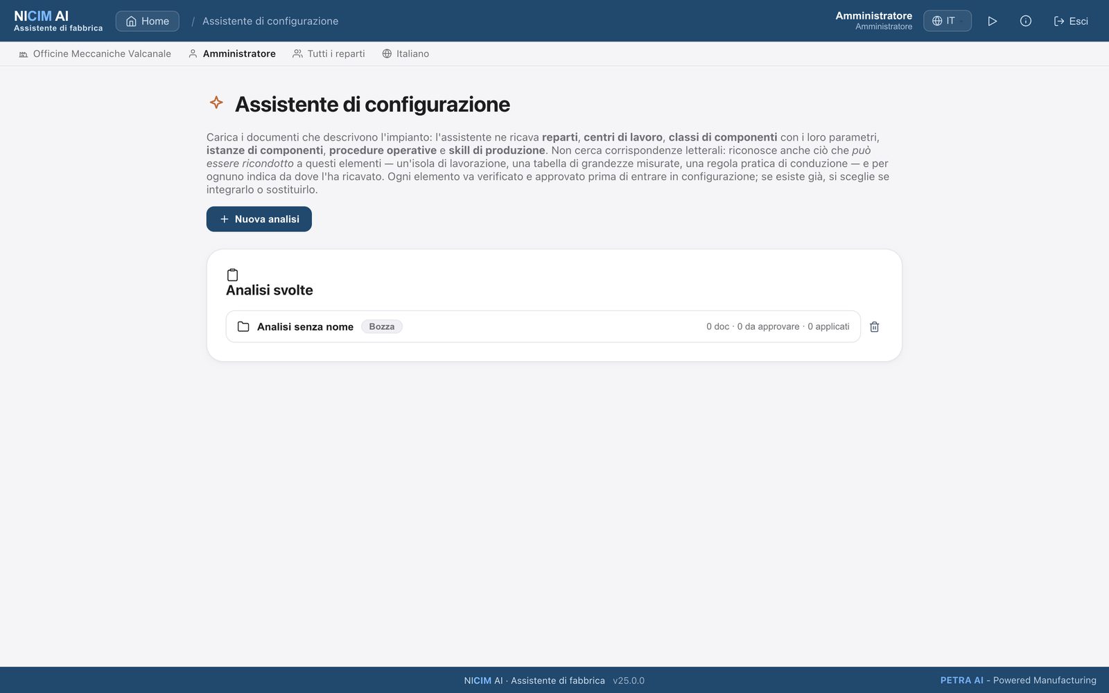 L'assistente di configurazione con gli elementi rilevati dai documenti